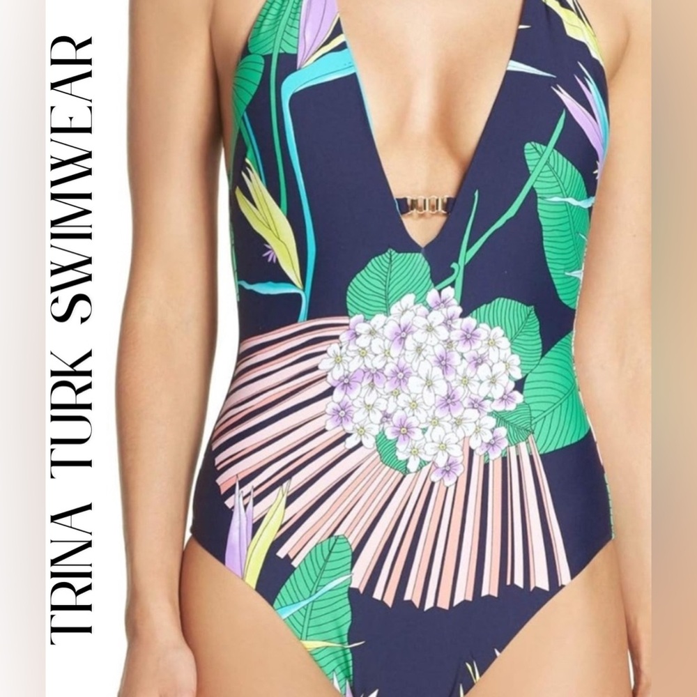 TRINA TURK | V-Neck Halter One Piece Swimsuit- Size 4